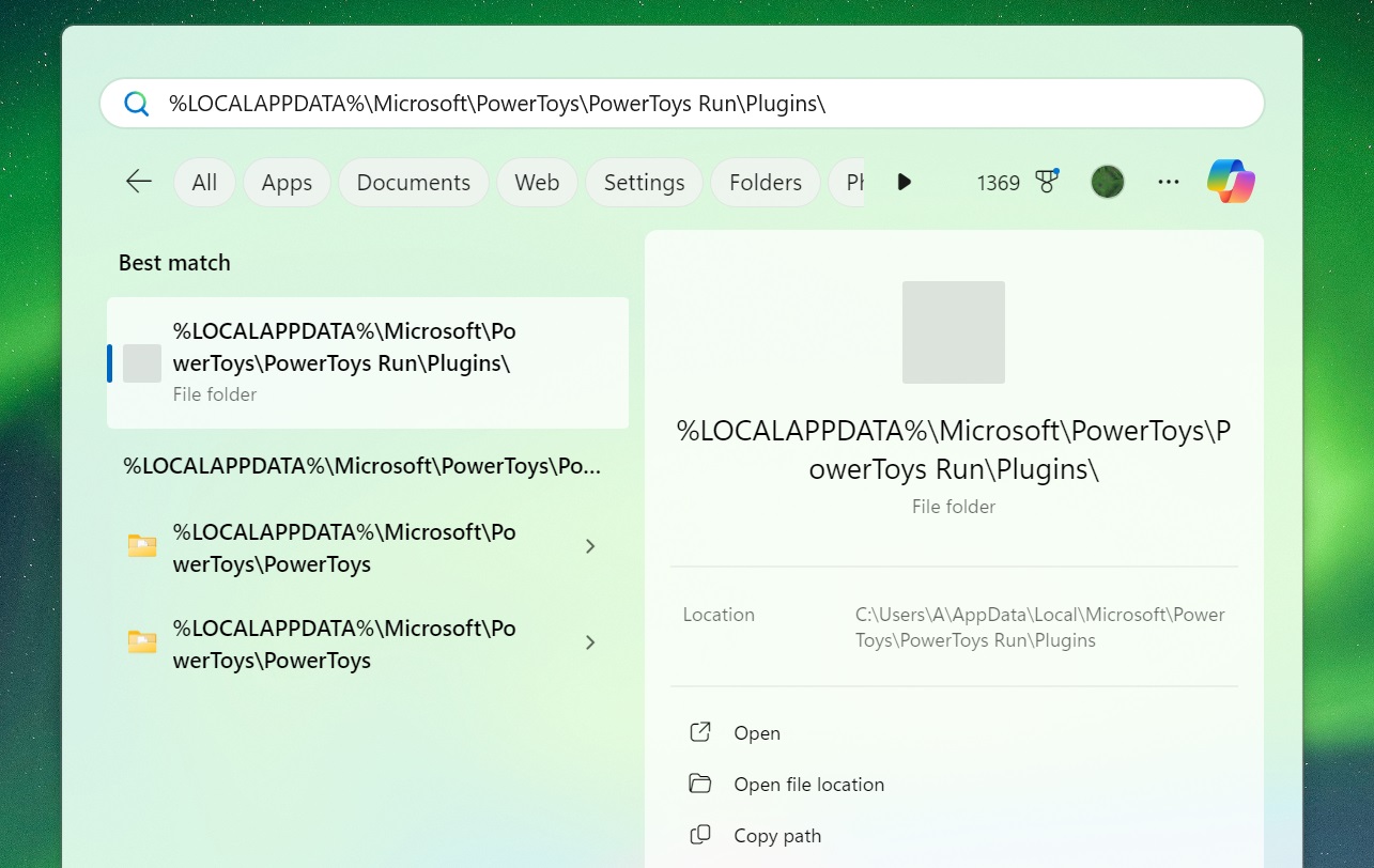 accessing powertoys run plugin folder