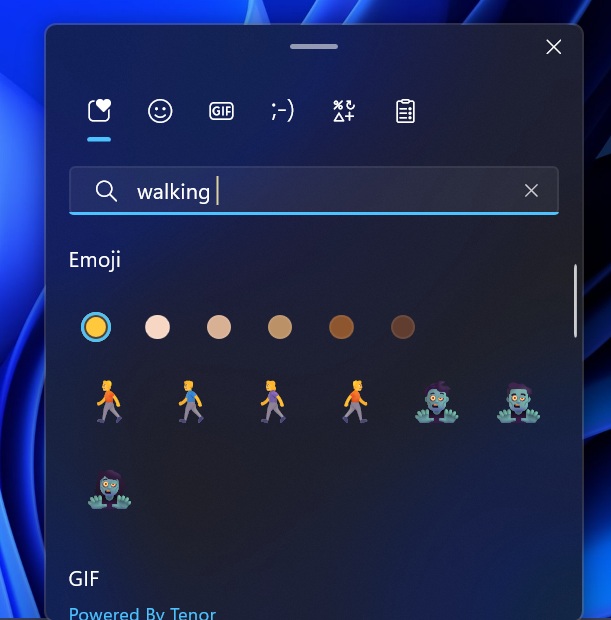 bidirectional emojis in Windows 11 canary build