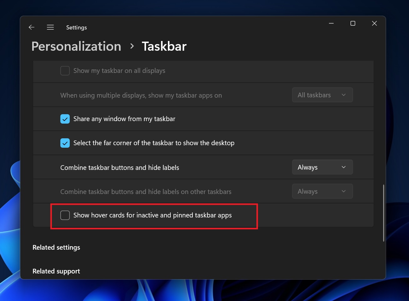 control jumplist setting in taskbar behavior windows 11 beta