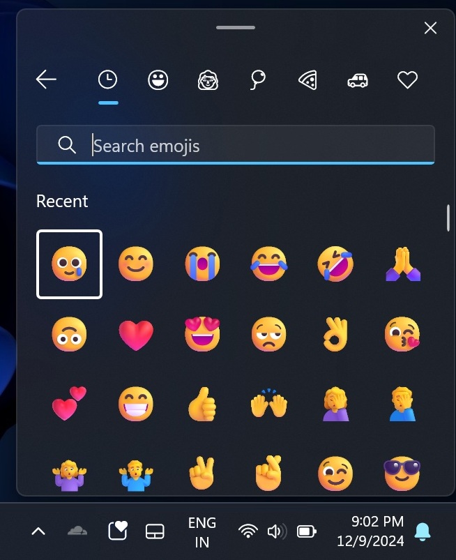 Emoji and show button on the taskbar