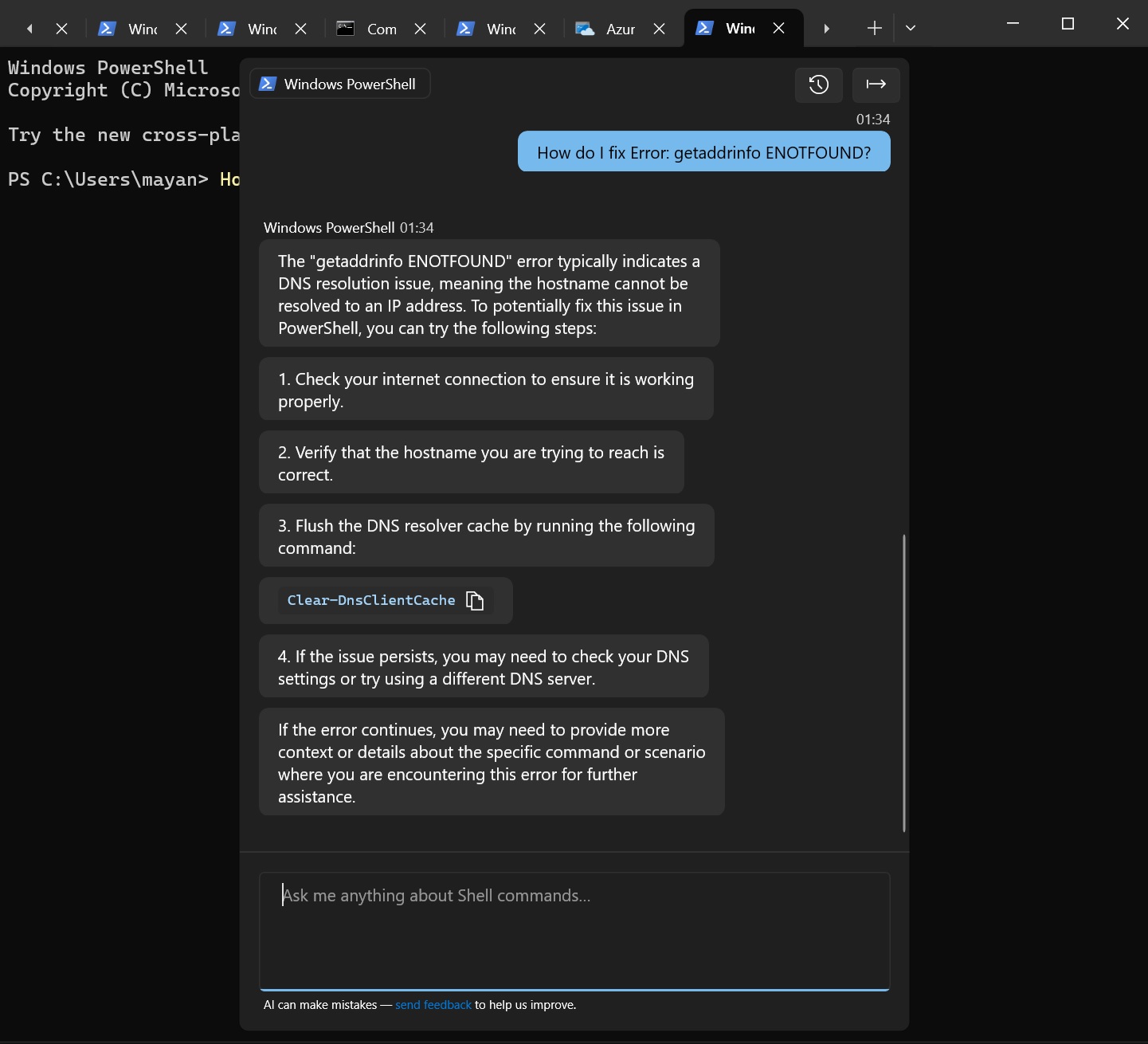 Fixing error using Windows Terminal AI