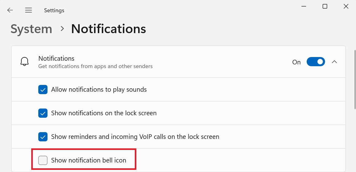 hide notification bell in system tray in windows 11 23h2 beta