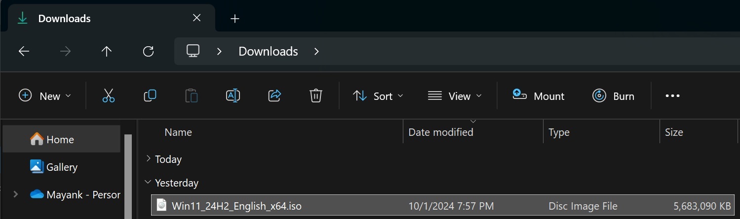 ISO file mount via File Explorer