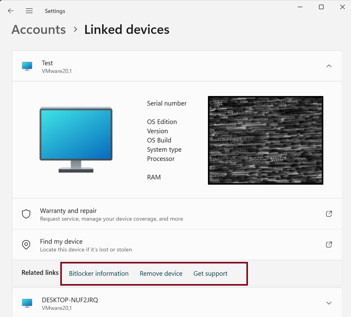 Linked Devices settings in Windows 11 Build 22631.3672