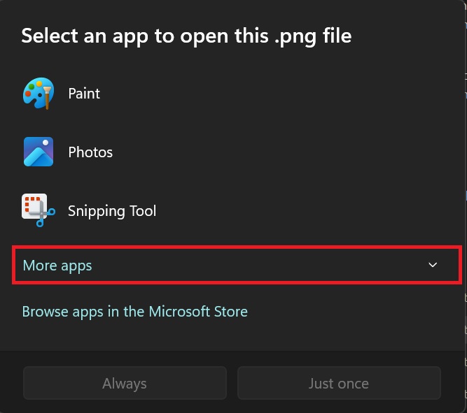 more apps drop down list in app picker suggestions in windows 11