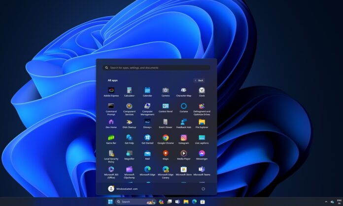 New Start menu design for Windows 11