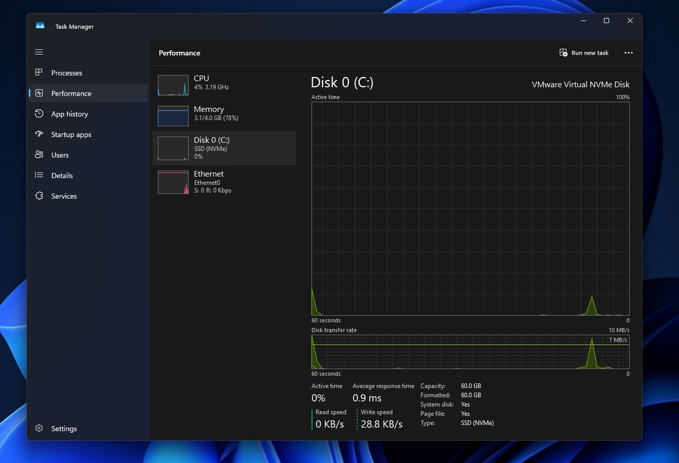 Task Manager disk type in Windows 11 Build 27744