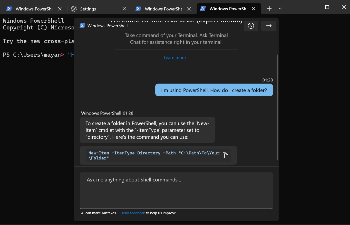 Terminal AI on Windows using PowerShell