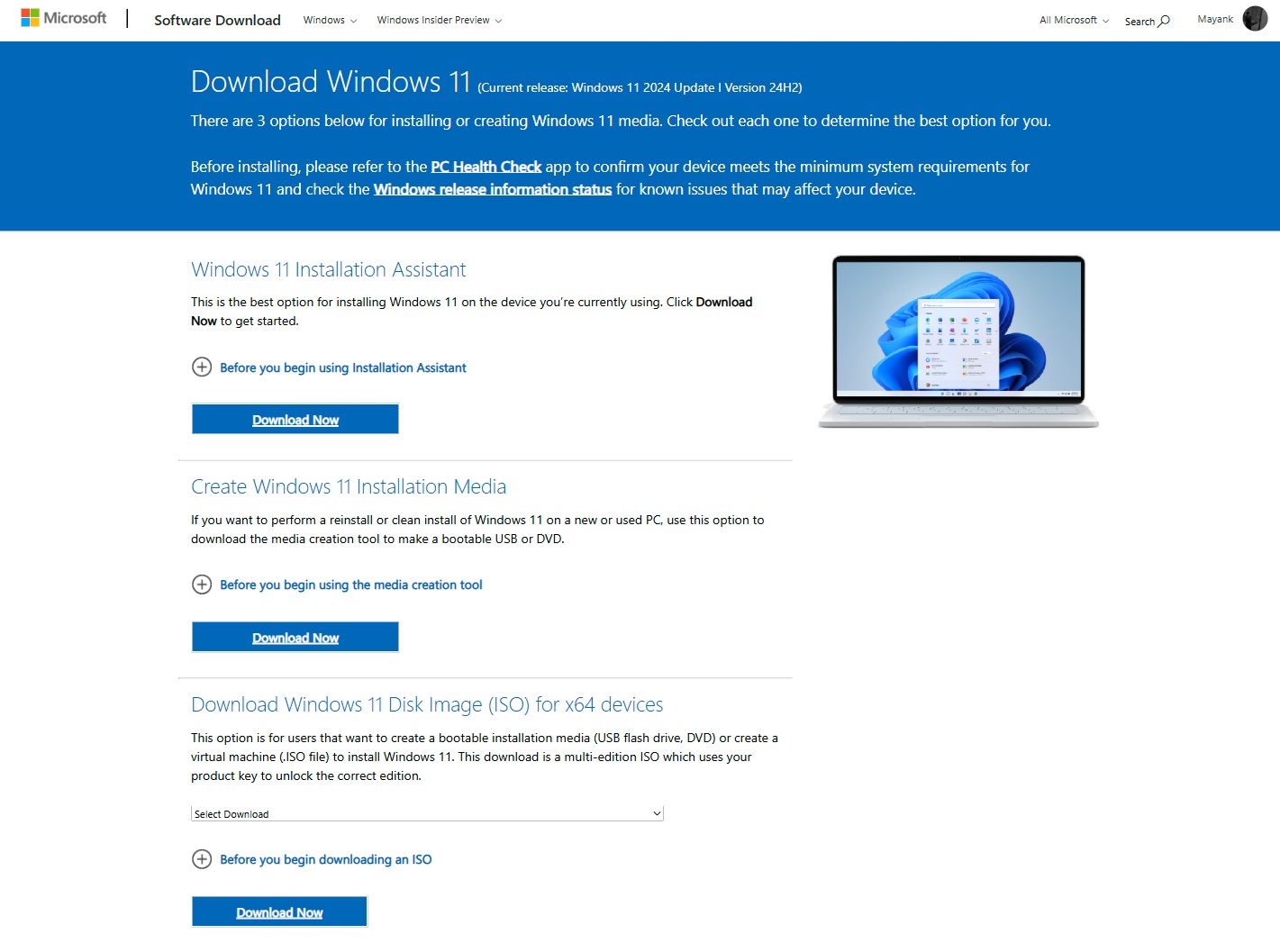 Windows 11 24H2 download page