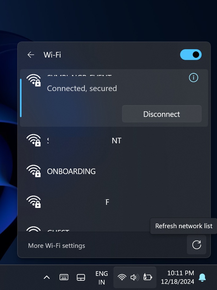 Windows 11 24H2 Wi-Fi refresh button