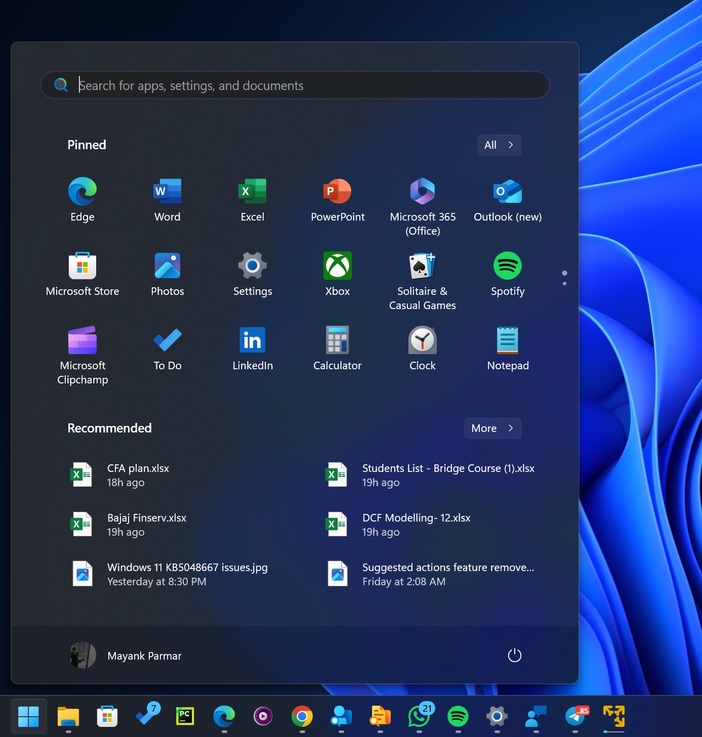 Windows 11 Start menu recommendations