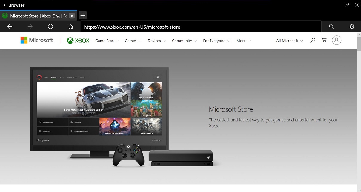 Xbox browser widget